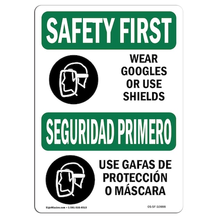 Signmission OSHA Sign, Wear Goggles Face Shield Bilingual, 5in X 3.5in, 10PK, 5" W, 3.5" H, Landscap, PK10 OS-SF-D-35-L-10888-10PK